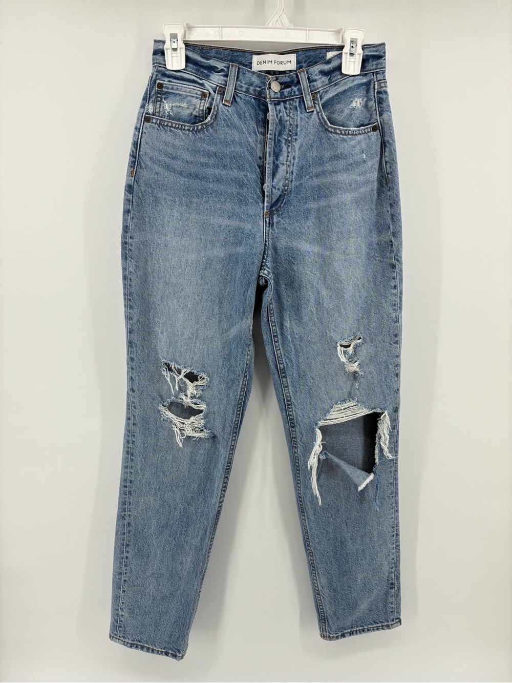 Denim Forum The BF High Rise Loose 28L Classic Light Blue Distressed Jeans